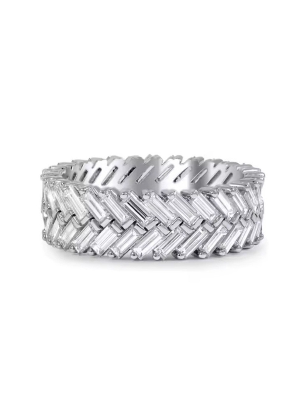 Swarovski Elements 925 Sterling Silver Clear Baguette Eternity Band Ring NEW